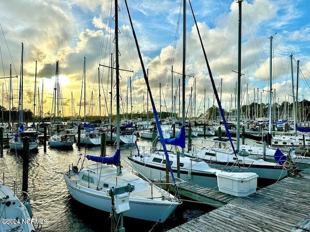 view of dock featuring a water view