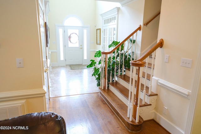 foyer entrance with wood-type flooring