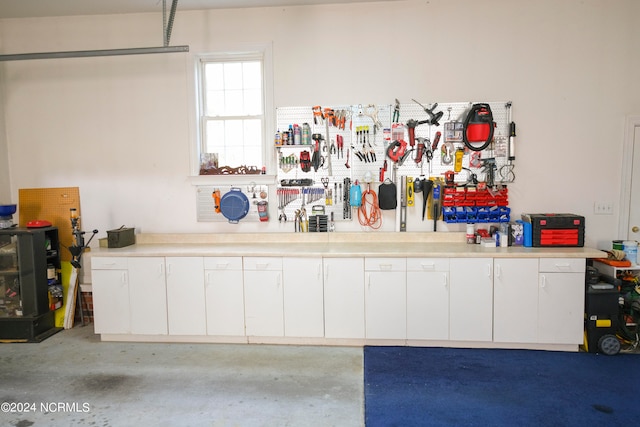 garage featuring a workshop area