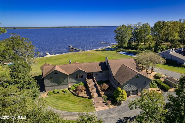 aerial view featuring a water view