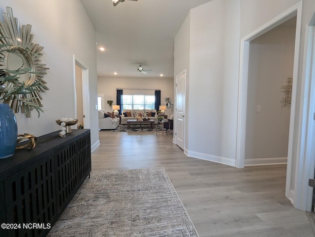 1491 Pecan Drive Model Home, Nashville, NC 27856 - hall with baseboards, recessed lighting, and light wood-style floors