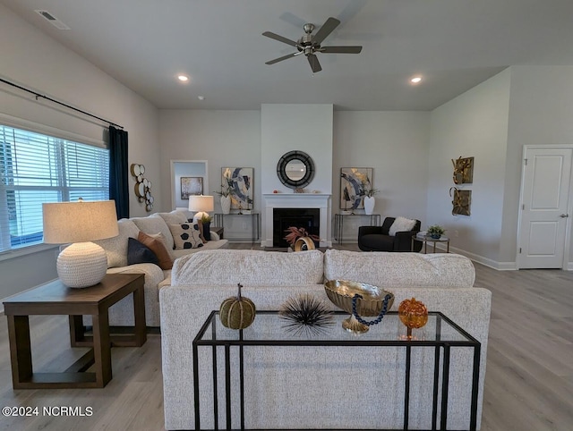 1491 Pecan Drive Model Home, Nashville, NC 27856 - living room with visible vents, baseboards, wood finished floors, and ceiling fan