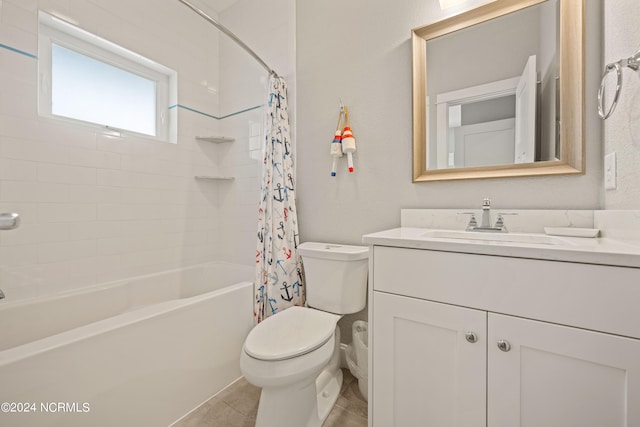 full bathroom featuring vanity, toilet, and shower / tub combo