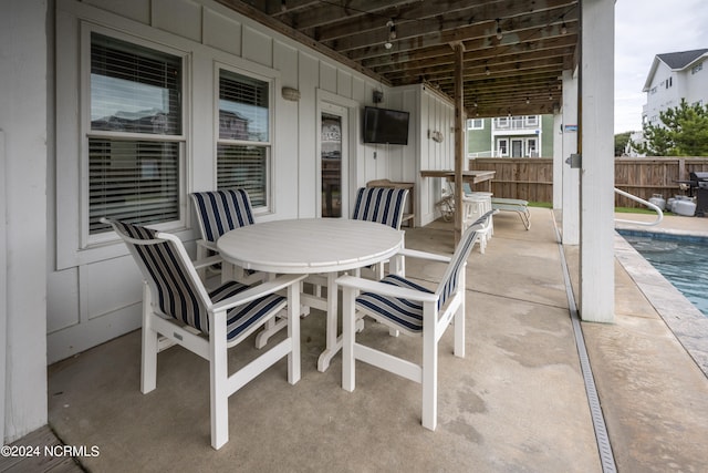 view of patio featuring a fenced in pool