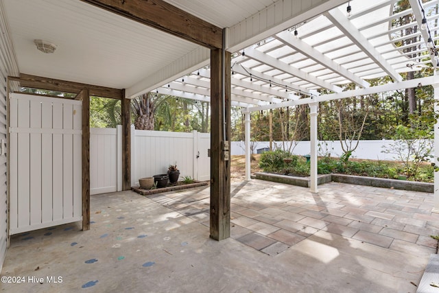 view of patio with a fenced backyard and a pergola