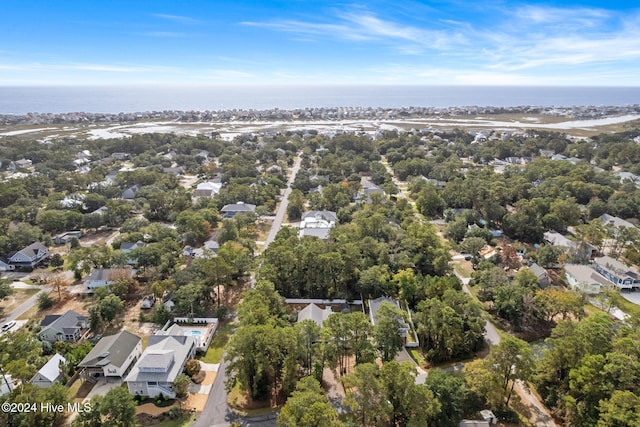 birds eye view of property with a residential view and a water view