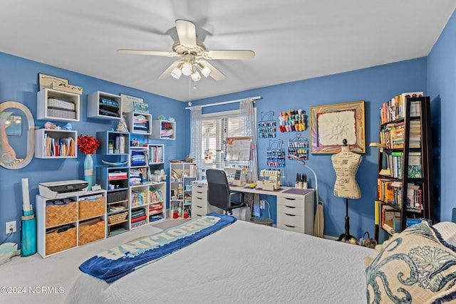 bedroom with carpet flooring and ceiling fan