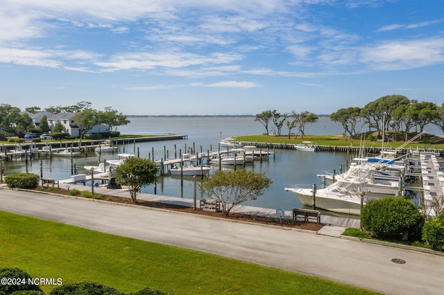 dock area featuring a water view