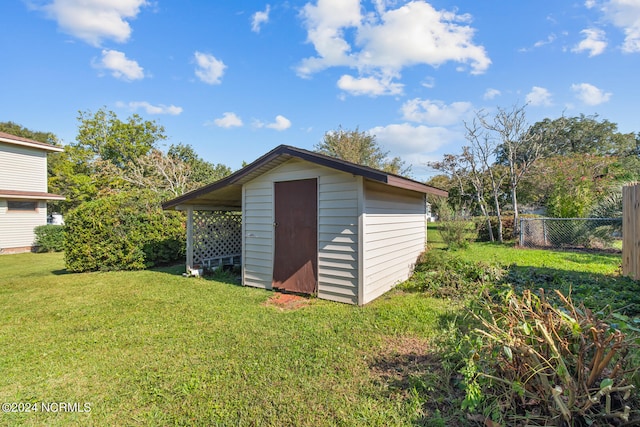 view of outbuilding with a yard