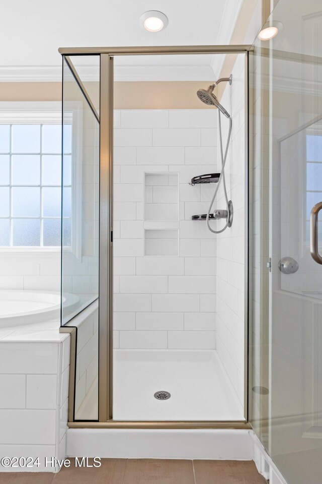 46 Covey Ct, Hampstead, NC 28443 - bathroom featuring ornamental molding and a shower stall
