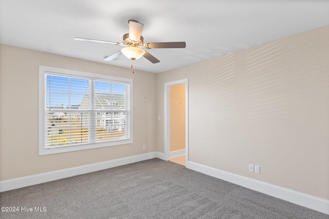 empty room featuring ceiling fan and carpet floors