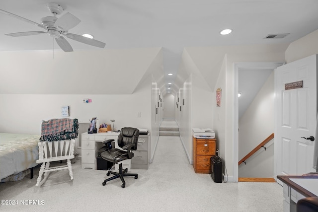 bedroom featuring vaulted ceiling and ceiling fan