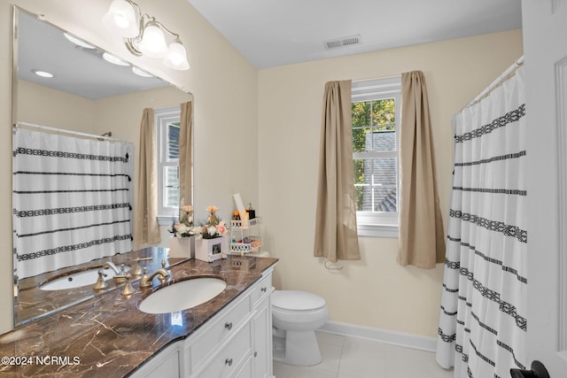 bathroom featuring vanity, toilet, and tile patterned floors