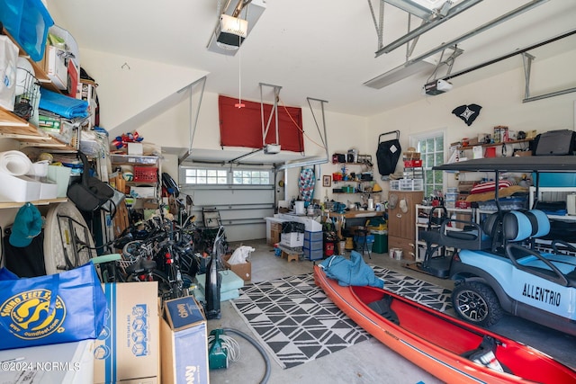 garage with a garage door opener