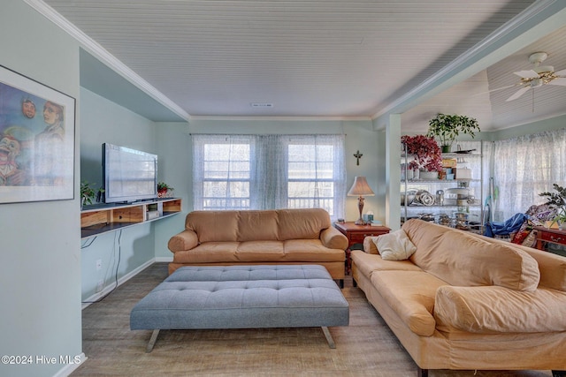 living room with crown molding