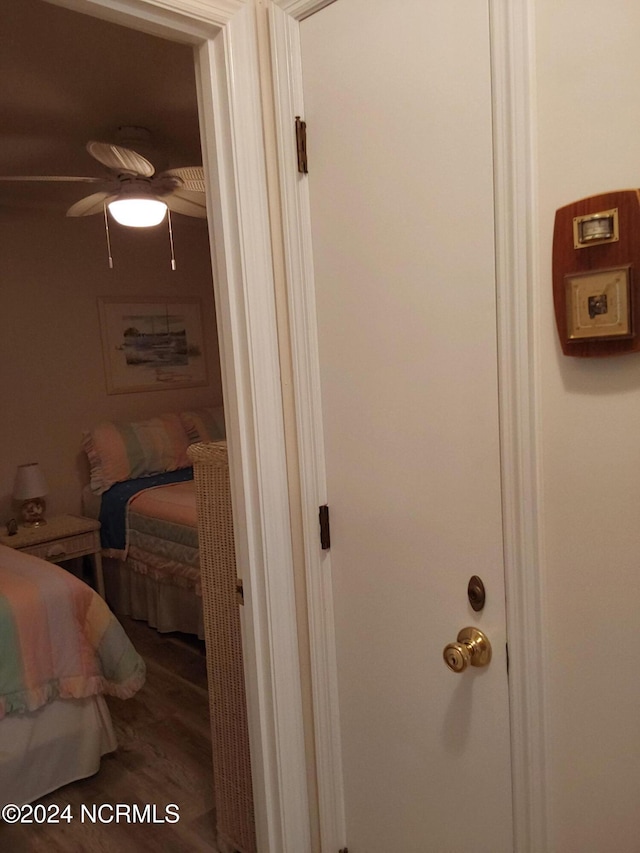 interior space featuring ceiling fan and hardwood / wood-style floors