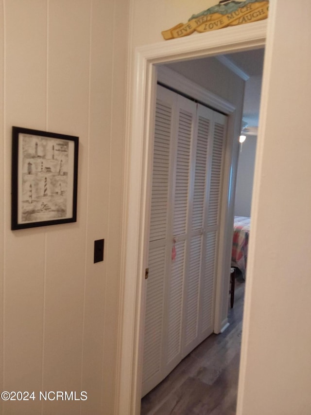 corridor with dark wood-type flooring