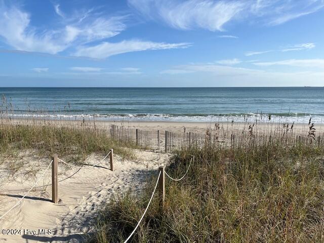 view of water feature with a beach view