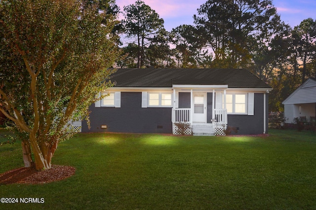 view of front of home with a yard