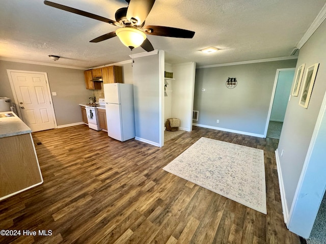 kitchen featuring dark hardwood / wood-style flooring, sink, a textured ceiling, and white refrigerator