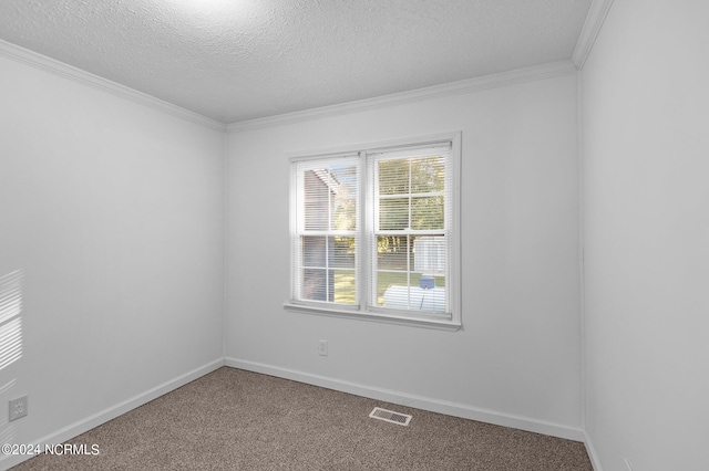 unfurnished bedroom with a closet, carpet floors, a textured ceiling, and ornamental molding