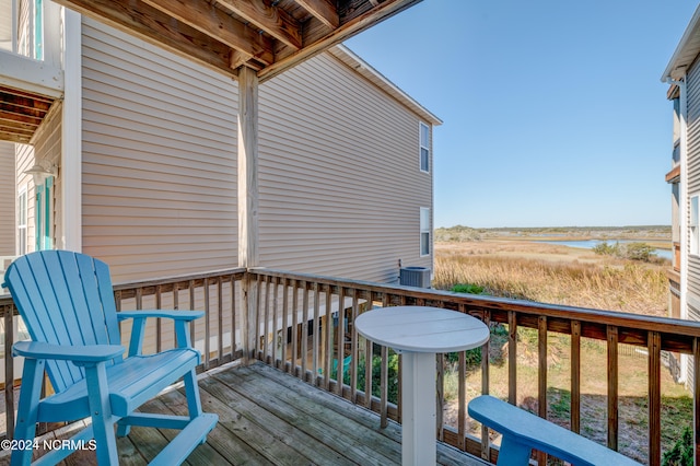 wooden deck featuring central AC