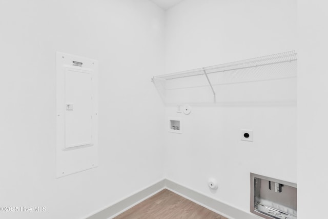 laundry room with electric panel, electric dryer hookup, gas dryer hookup, and laundry area