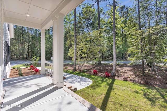 view of yard with covered porch