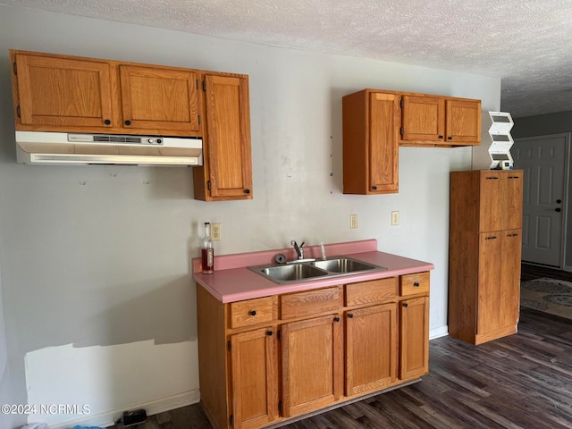 kitchen with sink, dark wood-type flooring, and a textured ceiling