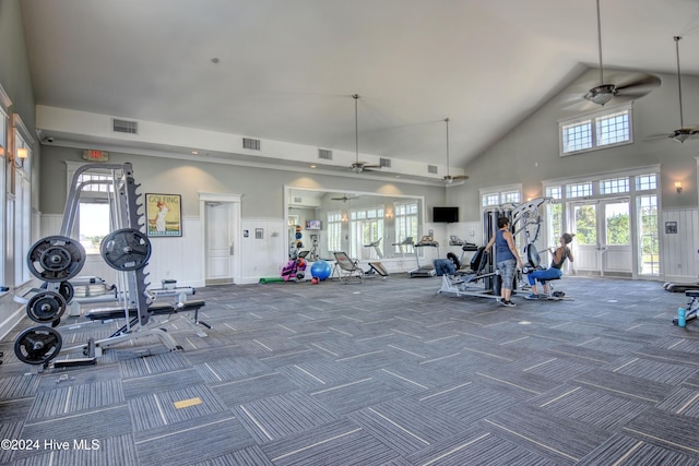 187 Spicer Lake Dr, Holly Ridge, NC 28445 - workout area with a ceiling fan, carpet, and visible vents