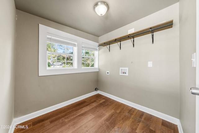 laundry room featuring hardwood / wood-style flooring, hookup for a washing machine, and hookup for an electric dryer