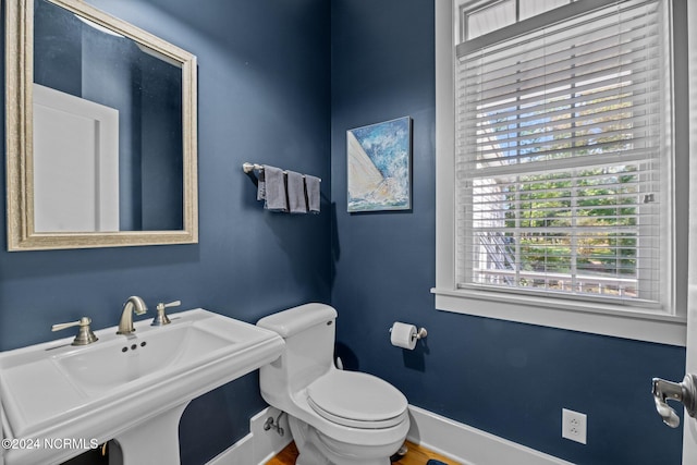 bathroom featuring sink, plenty of natural light, and toilet