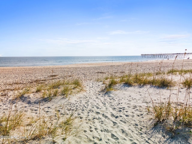 property view of water featuring a beach view