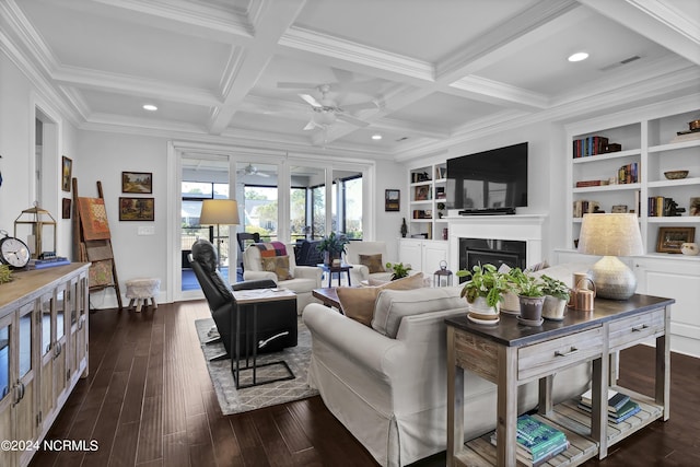 4422 Old Towne St, Wilmington, NC 28412 - living room featuring visible vents, a fireplace, dark wood-type flooring, and ceiling fan