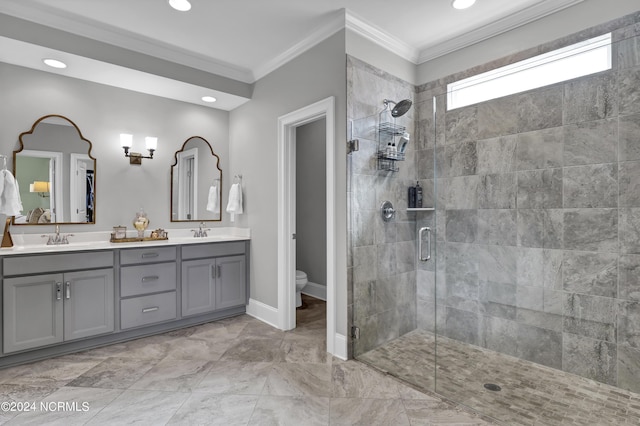 4422 Old Towne St, Wilmington, NC 28412 - full bath with crown molding, a sink, a stall shower, double vanity, and toilet