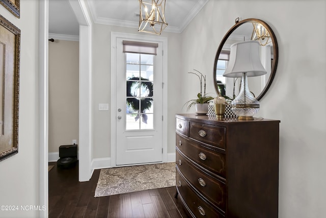 4422 Old Towne St, Wilmington, NC 28412 - foyer entrance with baseboards, dark wood-style floors, a notable chandelier, and crown molding