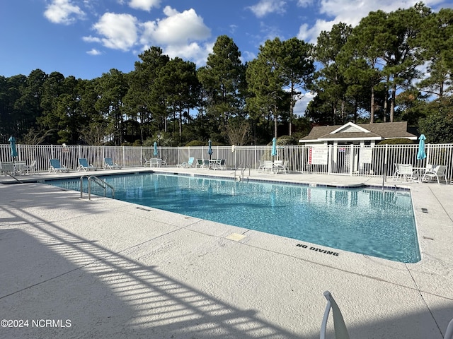 3965 Pepperberry Ln, Southport, NC 28461 - community pool featuring a patio and view of scattered trees