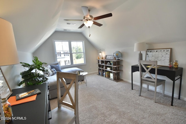 3965 Pepperberry Ln, Southport, NC 28461 - carpeted office with ceiling fan and lofted ceiling