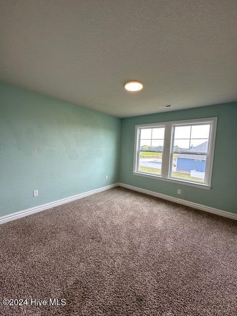 empty room with carpet flooring and a water view