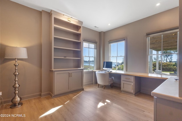 unfurnished office featuring light hardwood / wood-style flooring