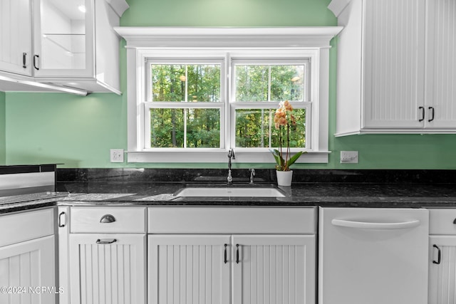 kitchen featuring dishwasher, white cabinets, and plenty of natural light