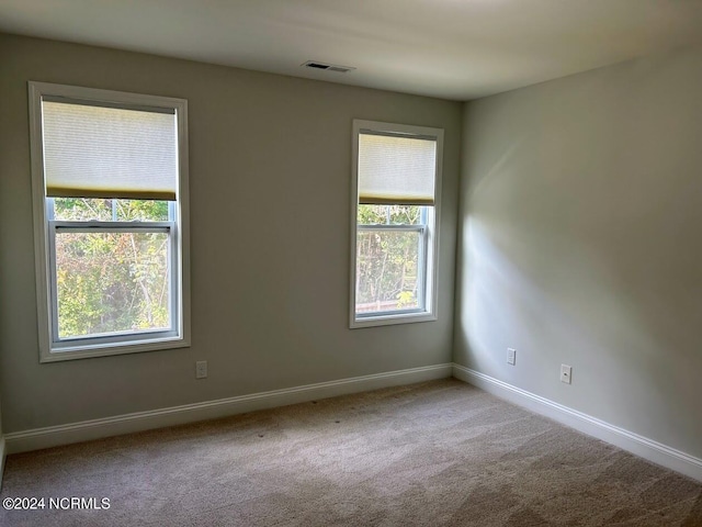 unfurnished room with light colored carpet and a wealth of natural light