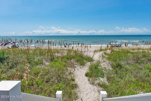 view of water feature with a beach view