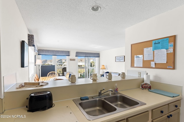 kitchen featuring a textured ceiling and sink