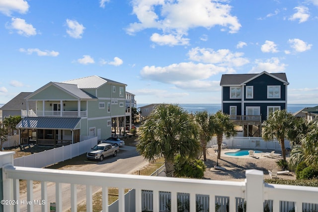 exterior space with a water view