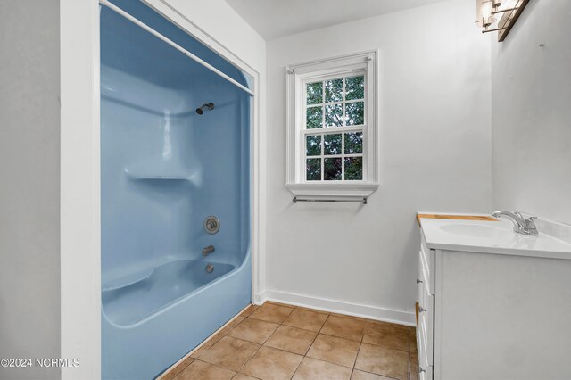 bathroom featuring vanity, shower / bathing tub combination, and tile patterned floors