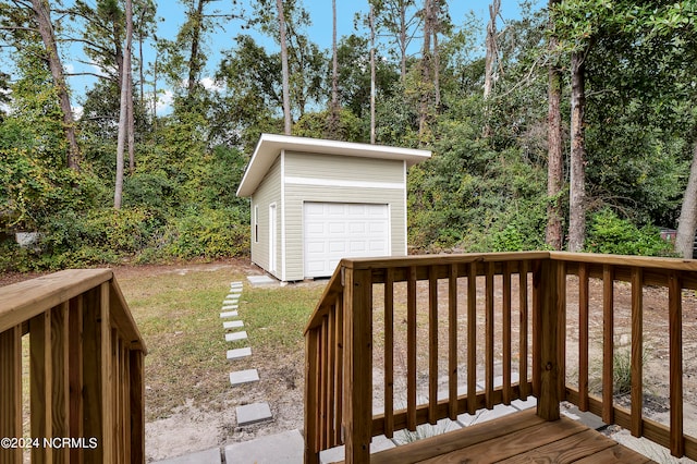 wooden terrace with an outdoor structure