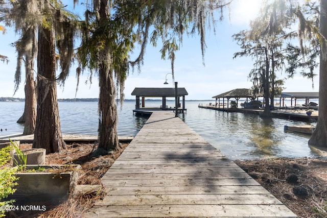 view of dock featuring a water view