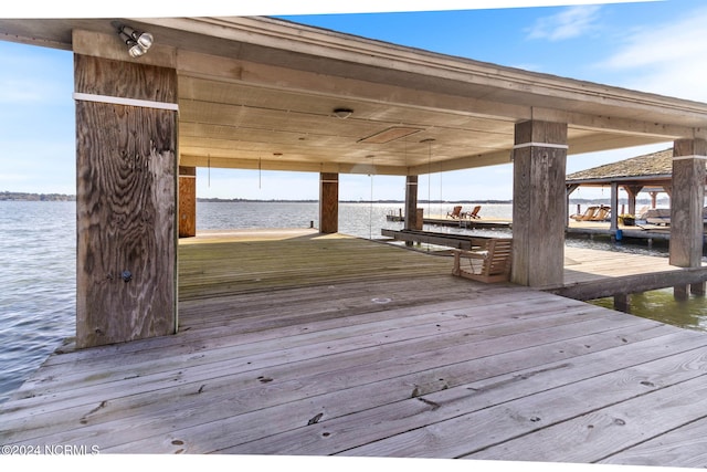 dock area with a water view