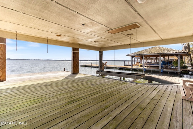 dock area with a water view